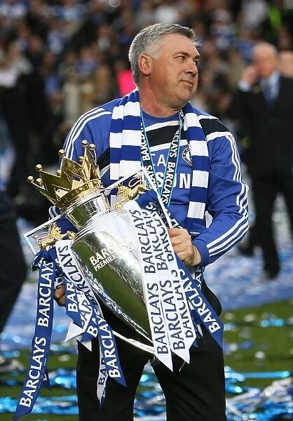 Carlo Ancelotti and Chelsea Players Celebrate Premier League Victory (2009-2010): Lifting the Trophy at Stamford Bridge