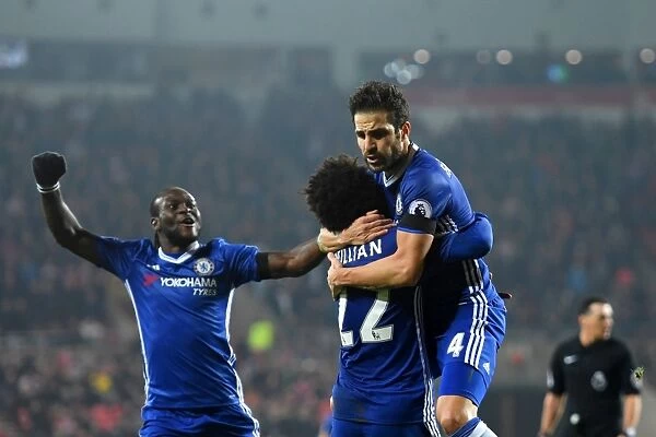 Cesc Fabregas's Triumphant First Goal for Chelsea: Celebrating with Willian and Victor Moses at Sunderland, Premier League 2016