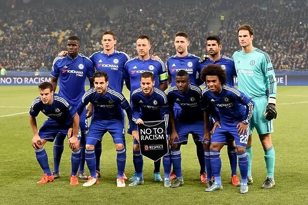Champions League Group G: Chelsea's Powerhouse Squad at Olympic Stadium - A Formidable Lineup of Zouma, Matic, Terry, Cahill, Costa, Begovic, Azpilicueta, Fabregas, Hazard, Ramires, and Willian (October 2015)