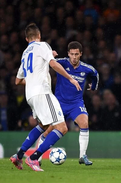 Charging Ahead: Eden Hazard vs Yevhen Khacheridi, Chelsea vs Dynamo Kiev, UEFA Champions League, Group G, Stamford Bridge (November 2015)
