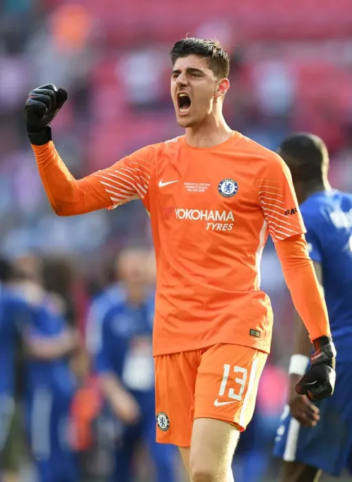 Framed Print : Chelsea Celebrate FA Cup Victory: Thibaut Courtois Rejoices After Chelsea v Manchester United