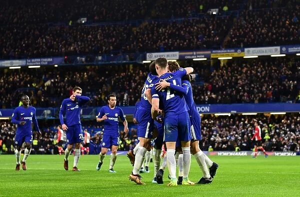 Chelsea Celebrate: Marcos Alonso Scores First Goal Against Southampton (Premier League, Stamford Bridge, London, 2017)