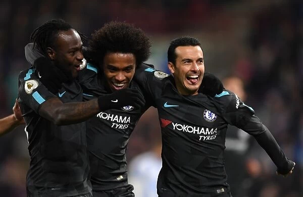 Chelsea Celebrate Pedro's Goal Against Huddersfield Town, Premier League