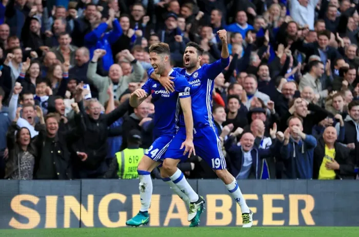 Framed Print : Chelsea Celebration: Gary Cahill and Diego Costa Rejoice Over Second Goal vs. Manchester United (Premier League) Framed Print : Chelsea Celebration: Gary Cahill and Diego Costa Rejoice Over Second Goal vs. Manchester United (Premier League)