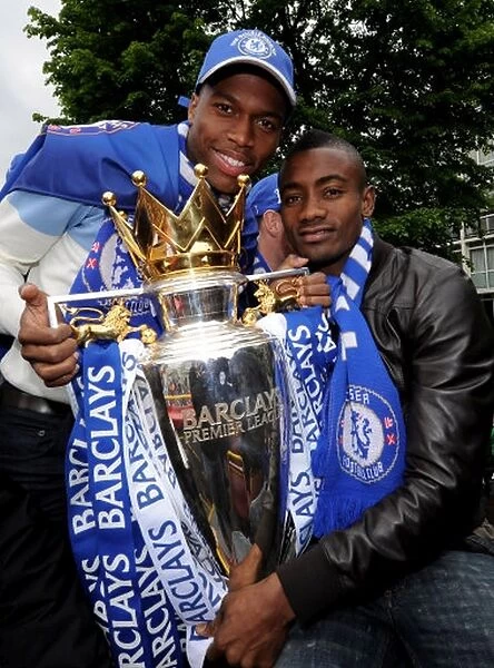 Chelsea FC Champions: Daniel Sturridge and Salomon Kalou Celebrate with the Premier League Trophy during the Victory Parade (2010, London)