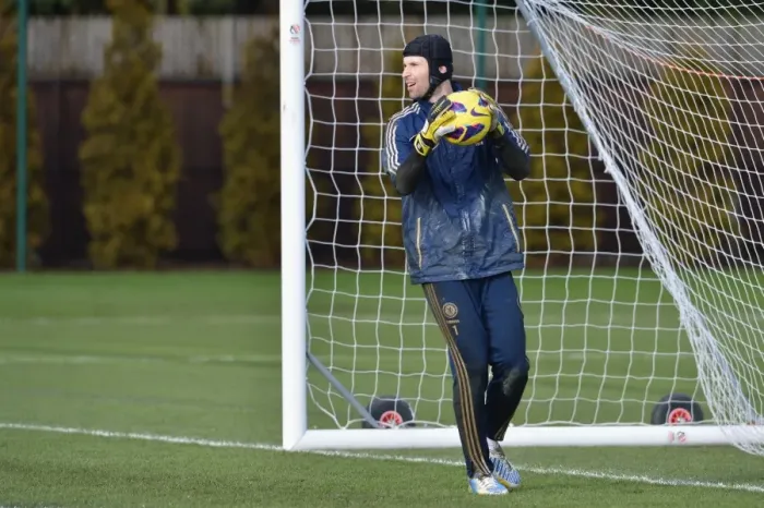 Framed Print : Chelsea FC: Petr Cech in Action at Cobham Training Ground - Preparing for Barclays Premier League Battle Framed Print : Chelsea FC: Petr Cech in Action at Cobham Training Ground - Preparing for Barclays Premier League Battle