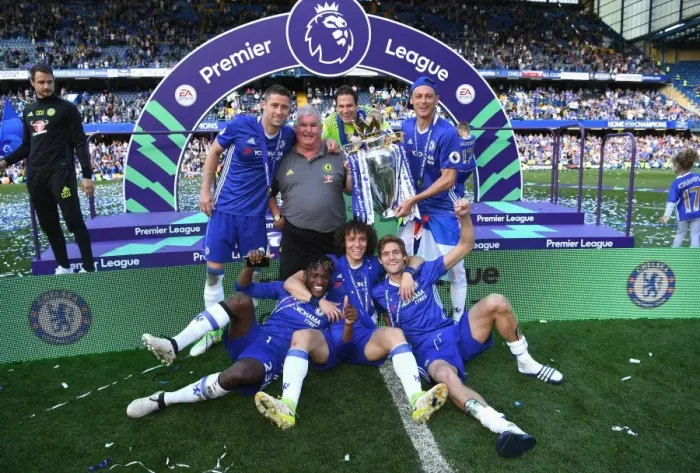 Framed Print : Chelsea FC: Premier League Champions 2017 - Triumphant Celebration After Winning Against Sunderland Framed Print : Chelsea FC: Premier League Champions 2017 - Triumphant Celebration After Winning Against Sunderland
