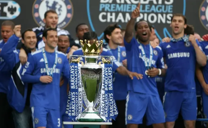 Framed Print : Chelsea FC: Triumphant Moment with the Premier League Trophy at Stamford Bridge (2009-2010)