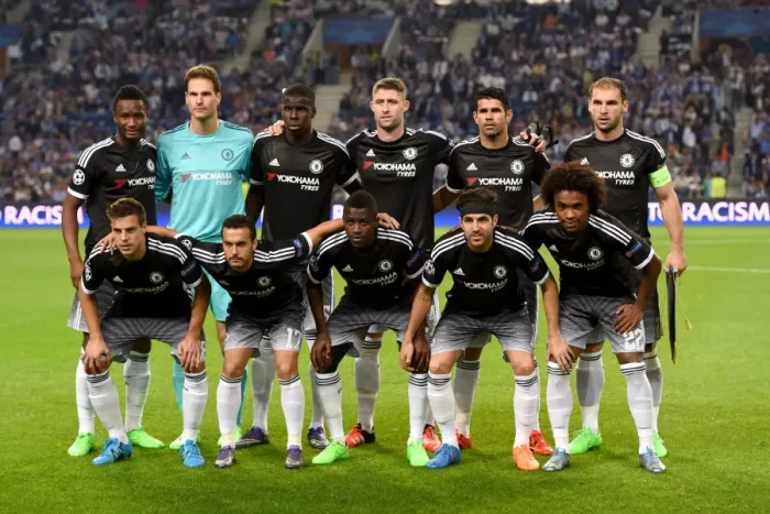 Framed Print : Chelsea FC: United at Estadio do Dragao - Pre-Match Team Photo (UEFA Champions League Group G: FC Porto vs Chelsea, September 2015)