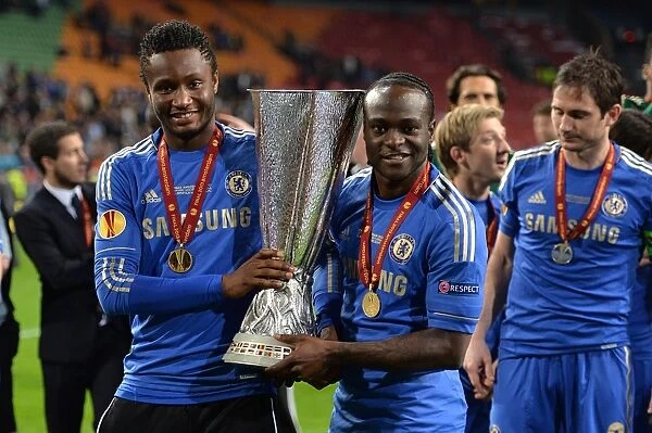 Chelsea Football Club: Mikel and Moses Triumph with the UEFA Europa League Trophy after Epic Showdown vs. Benfica (May 16, 2013)