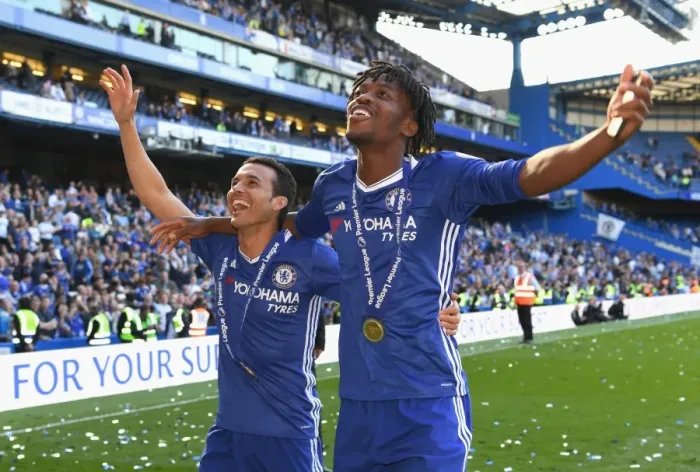 Framed Print : Chelsea Football Club: Pedro and Batshuayi Rejoice in Premier League Triumph at Stamford Bridge Framed Print : Chelsea Football Club: Pedro and Batshuayi Rejoice in Premier League Triumph at Stamford Bridge