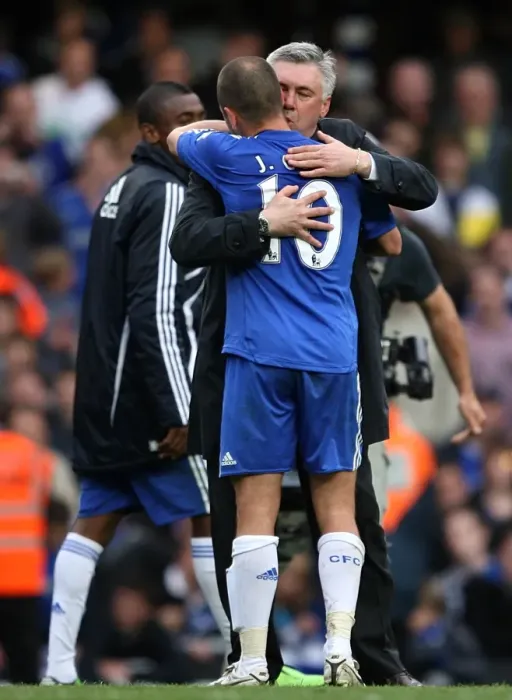 Framed Print : Chelsea Football Club: Premier League Victory 2009-2010 - Joe Cole and Carlo Ancelotti Embrace Triumph