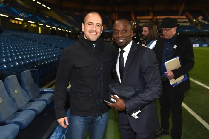 Framed Print : Chelsea Legends Joe Cole and Claude Makelele Reunite at Stamford Bridge during UCL Quarterfinal vs. Paris Saint-Germain (April 2014) Framed Print : Chelsea Legends Joe Cole and Claude Makelele Reunite at Stamford Bridge during UCL Quarterfinal vs. Paris Saint-Germain (April 2014)