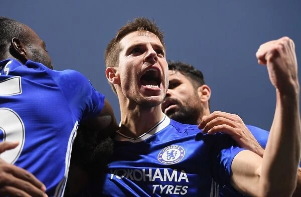 Chelsea Players Celebrate Second Goal Against Stoke City, Premier League 2016
