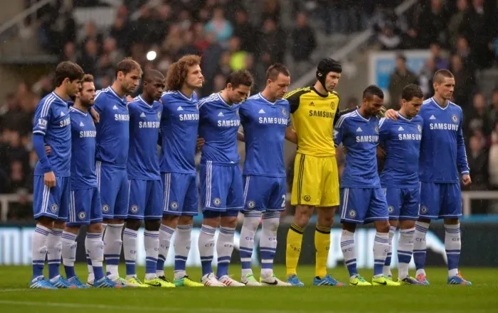 Framed Print : Chelsea Players Pay Tribute: Minutes of Silence Before Newcastle United vs. Chelsea (November 2013)