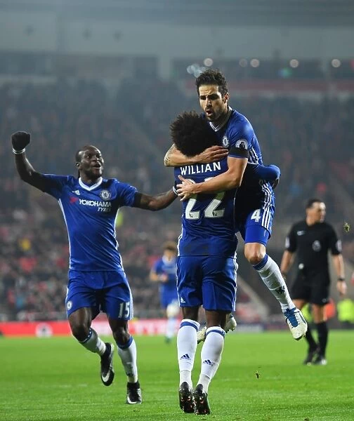 Chelsea Triumph: Fabregas, Willian, and Moses Celebrate First Goal Against Sunderland