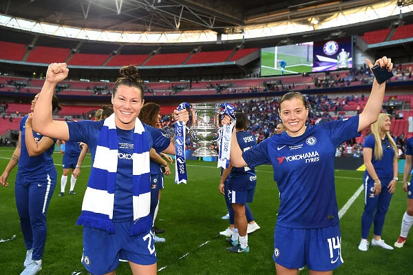 Chelsea Women's FA Cup Victory: Fran Kirby and Ramona Backmann Celebrate with the Trophy