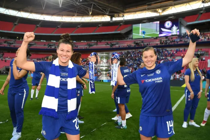 Framed Print : Chelsea Women's FA Cup Victory: Fran Kirby and Ramona Backmann Celebrate with the Trophy Framed Print : Chelsea Women's FA Cup Victory: Fran Kirby and Ramona Backmann Celebrate with the Trophy