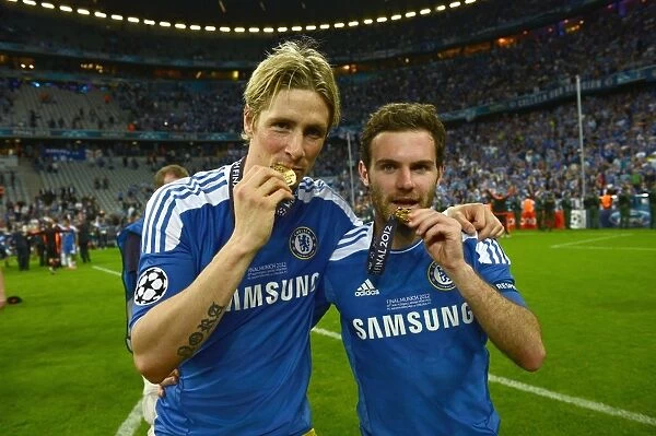 Chelsea's Champions League Triumph: Fernando Torres and Juan Mata Celebrate Victory over Bayern Munich (2012)