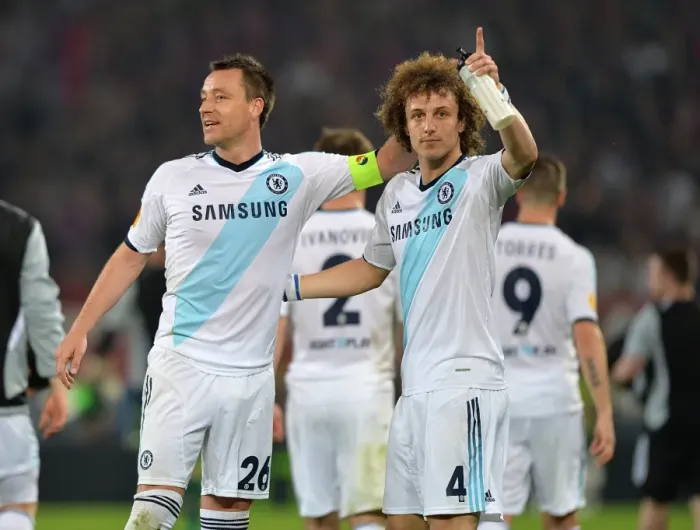 Framed Print : Chelsea's David Luiz and John Terry Celebrate UEFA Europa League Semi-Final Victory over FC Basel (25th April 2013) Framed Print : Chelsea's David Luiz and John Terry Celebrate UEFA Europa League Semi-Final Victory over FC Basel (25th April 2013)