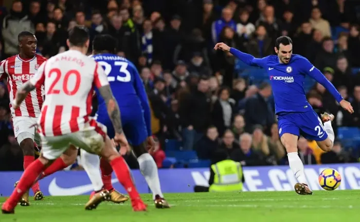 Framed Print : Chelsea's Davide Zappacosta Scores Fifth Goal vs Stoke City in Premier League
