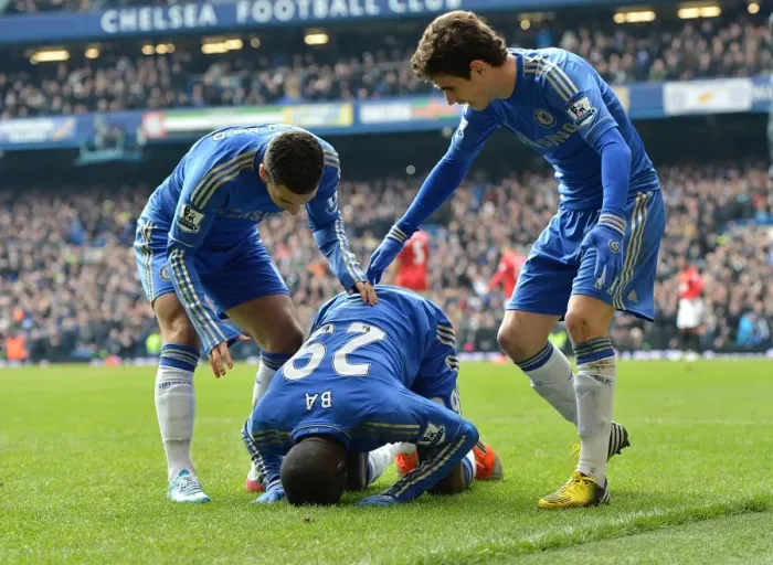 Framed Print : Chelsea's Demba Ba Scores Opening Goal in FA Cup Quarterfinal Replay Against Manchester United at Stamford Bridge Framed Print : Chelsea's Demba Ba Scores Opening Goal in FA Cup Quarterfinal Replay Against Manchester United at Stamford Bridge