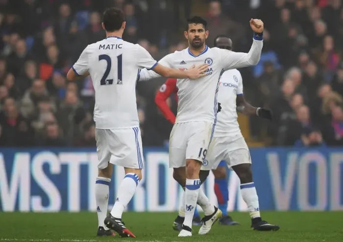 Framed Print : Chelsea's Diego Costa and Nemanja Matic Celebrate First Goal: Victory at Crystal Palace, Premier League, London, 2016
