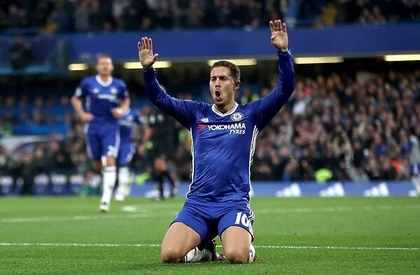 Chelsea's Eden Hazard Celebrates Third Goal Against Manchester United at Stamford Bridge