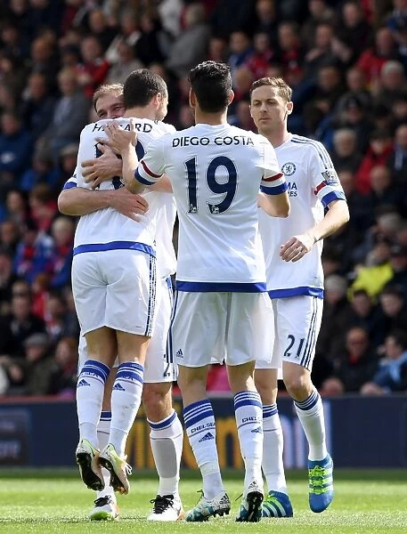 Chelsea's Eden Hazard and Teams Ecstatic Celebration of Their Second Goal Against AFC Bournemouth (April 2016)