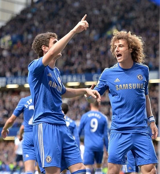 Chelsea's Embaoba and David Luiz: Celebrating Oscar's Opener Against Tottenham Hotspur (8th May 2013)