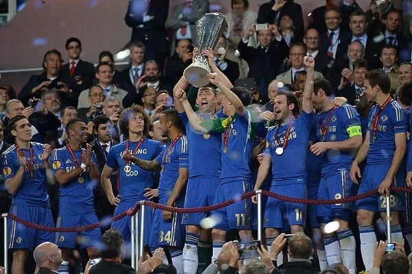 Chelsea's Europa League Victory: Gary Cahill and Team Celebrate Lifting the Trophy (Amsterdam Arena, May 16, 2013)