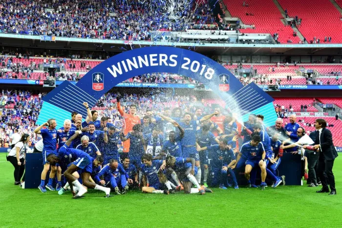 Framed Print : Chelsea's FA Cup Triumph: Conte and His Champions Celebrate with Champagne Framed Print : Chelsea's FA Cup Triumph: Conte and His Champions Celebrate with Champagne