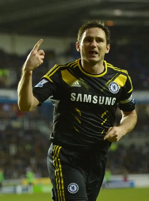 Framed Print : Chelsea's Frank Lampard: Double Delight - Celebrating Goal Number Two Against Reading (30th January 2013)