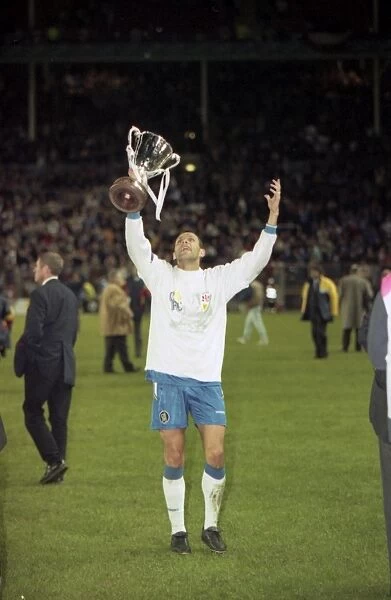 Chelsea's Gus Poyet Hoists the UEFA European Cup-Winners Cup after Victory over VfB Stuttgart, 1998