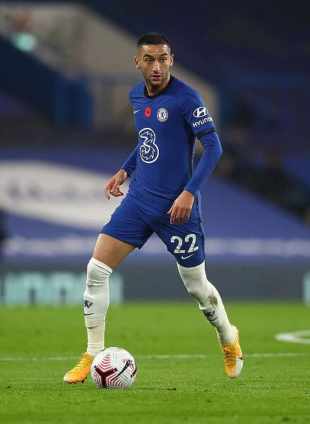 Chelsea's Hakim Ziyech in Action Against Sheffield United in Empty Stamford Bridge, Premier League 2020