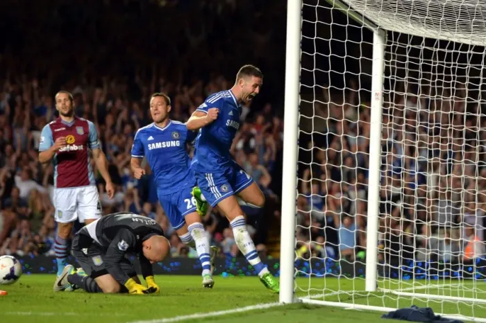 Framed Print : Chelsea's Ivanovic Scores Dramatic Winner Against Aston Villa in Premier League (August 2013)