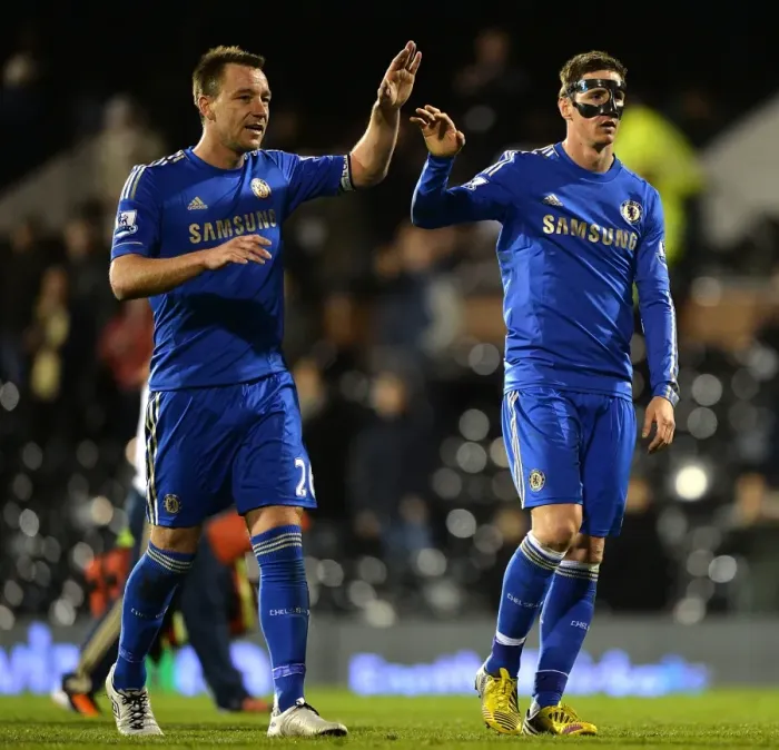 Framed Print : Chelsea's John Terry and Fernando Torres: Victory Celebration at Craven Cottage (April 17, 2013)