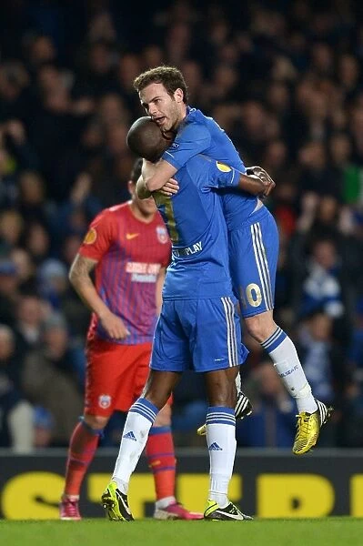 Chelsea's Juan Mata and Ramires: Unstoppable Duo Celebrates First Goal Against Steaua Bucharest in Europa League Round of 16 (14th March 2013)