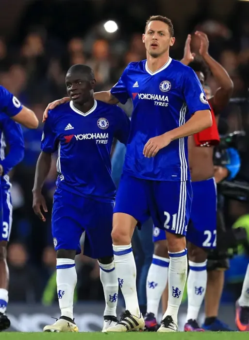 Framed Print : Chelsea's Kante and Matic: Derby Victory Celebration - Chelsea 1-Manchester United, Premier League