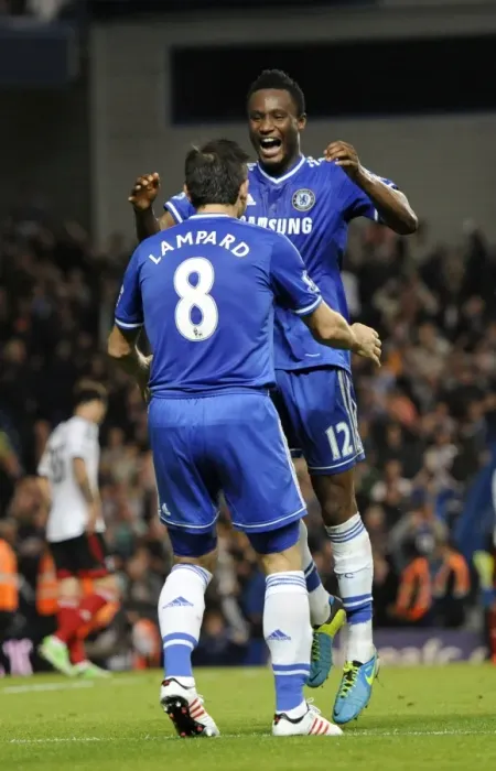 Framed Print : Chelsea's Mikel and Lampard: A Dynamic Duo Celebrates Their Second Goal Against Fulham (September 21, 2013)