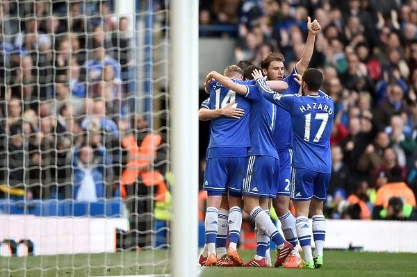 Chelsea's Oscar Celebrates Fourth Goal Against Arsenal in BPL Clash at Stamford Bridge (March 22, 2014)