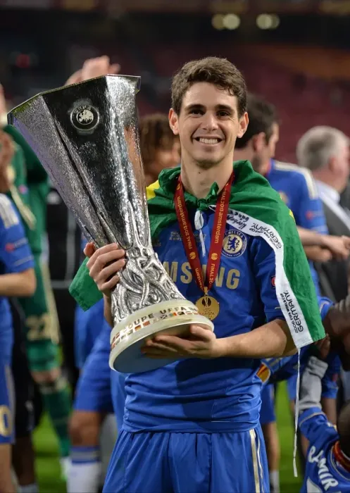 Framed Print : Chelsea's Oscar Lifts the Europa League Trophy: Chelsea FC Victory over Benfica (Amsterdam Arena, May 16, 2013)