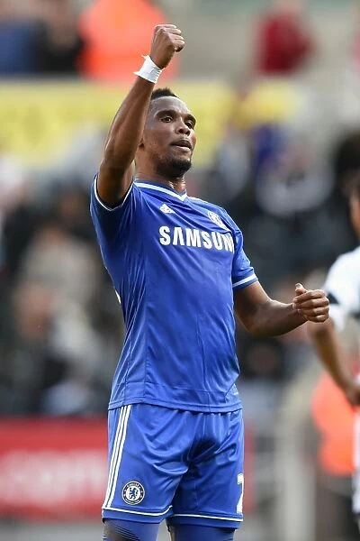 Chelsea's Samuel Eto'o Jubilantly Celebrates Demba Ba's Goal Against Swansea City (April 13, 2014)