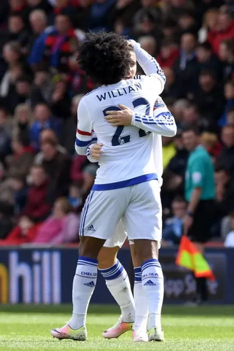 Framed Print : Chelsea's Star Duo: Hazard and Willian Celebrate Second Goal Against AFC Bournemouth (April 2016, Premier League) Framed Print : Chelsea's Star Duo: Hazard and Willian Celebrate Second Goal Against AFC Bournemouth (April 2016, Premier League)