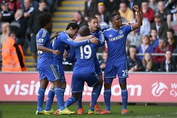 Chelsea's Star Five: Willian, Salah, Ba, Matic, and Eto'o in Unison after Scoring against Swansea City (Swansea v Chelsea, Barclays Premier League, Liberty Stadium, 13th April 2014)
