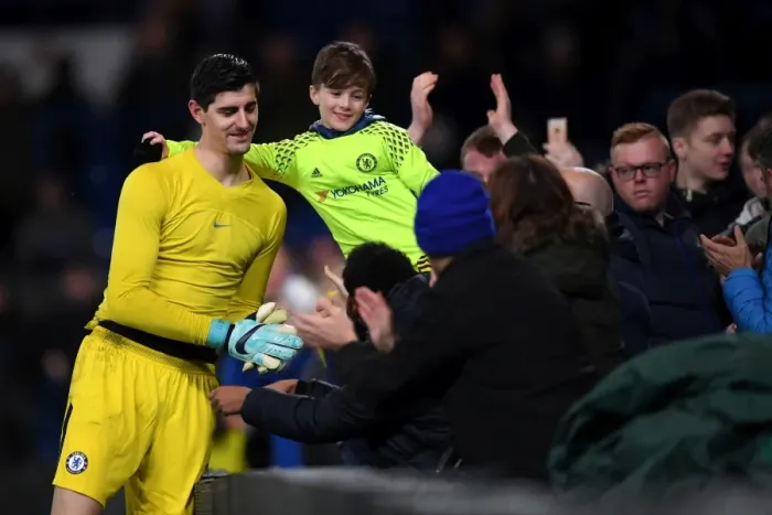 Framed Print : Chelsea's Thibaut Courtois Greets Fan After Chelsea vs Southampton Match Framed Print : Chelsea's Thibaut Courtois Greets Fan After Chelsea vs Southampton Match