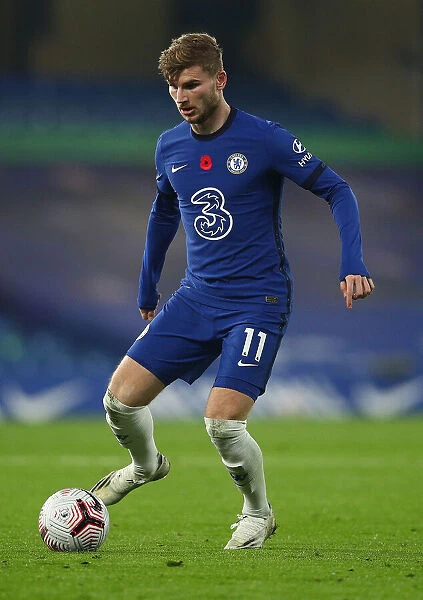 Chelsea's Timo Werner in Action at Empty Stamford Bridge Against Sheffield United, Premier League 2020