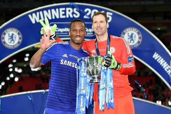Chelsea's Triumph: Drogba and Cech Rejoice in Carling Cup Victory over Tottenham at Wembley (1st March 2015)