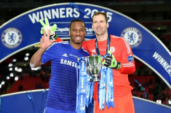 Framed Print : Chelsea's Triumph: Drogba and Cech Rejoice in Carling Cup Victory over Tottenham at Wembley (1st March 2015) Framed Print : Chelsea's Triumph: Drogba and Cech Rejoice in Carling Cup Victory over Tottenham at Wembley (1st March 2015)