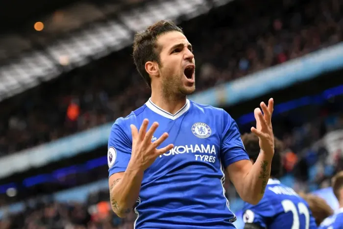 Framed Print : Chelsea's Triumph: Fabregas and Hazard Celebrate Goal vs Manchester City (Premier League 2016)